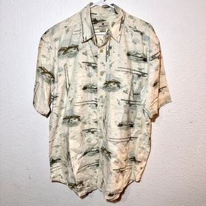 Woolrich Button Up Shirt Size Large Fishing Pole Fish